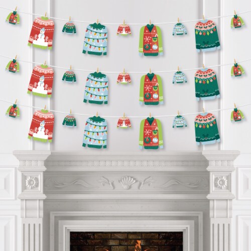 Big Dot of Happiness Colorful Christmas Sweaters Holiday Clothespin Garland Banner 44 Pc Perspective: top