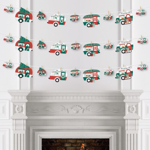 Big Dot of Happiness Camper Christmas Red Holiday Party Clothespin Garland Banner 44 Pc Perspective: top