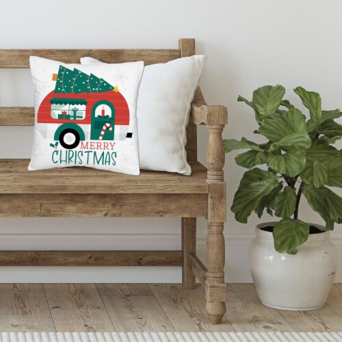 Big Dot of Happiness Camper Christmas Holiday Party Home Decor Throw Pillow Cover 16  x 16 Perspective: top