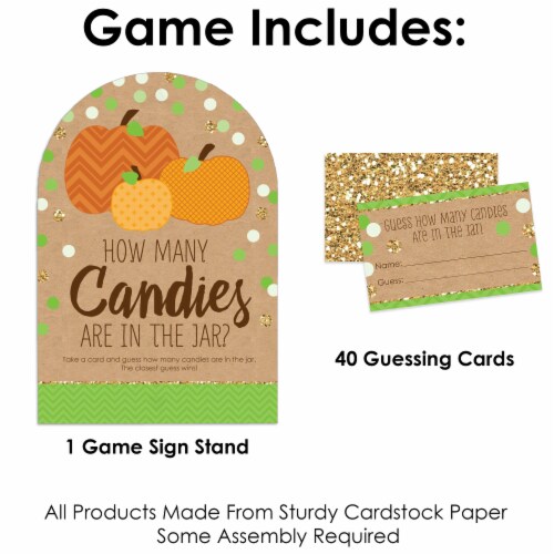 Big Dot of Happiness Pumpkin Patch Thanksgiving Party 1 Stand & 40 Cards Candy Guessing Game Perspective: top