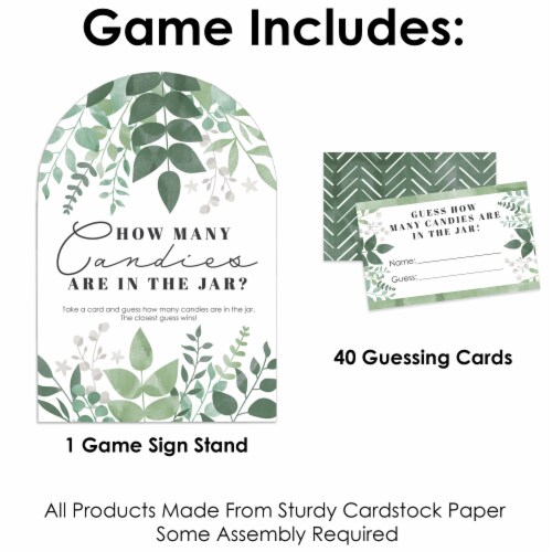 Big Dot of Happiness Boho Botanical Greenery Party 1 Stand & 40 Cards Candy Guessing Game Perspective: top