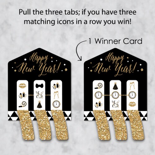 Big Dot of Happiness New Year’s Eve Gold Party Game Pickle Cards Pull Tabs 3-in-a-Row 12 Ct Perspective: top