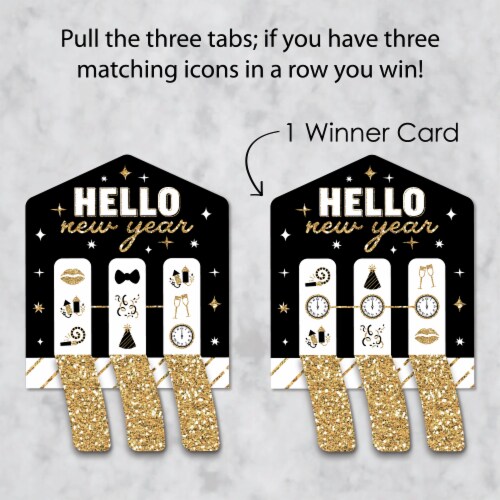 Big Dot of Happiness Hello New Year NYE Party Game Cards Pull Tabs 3-in-a-Row - Set of 12 Perspective: top