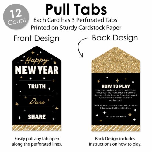 Big Dot of Happiness Hello New Year NYE Party Game Cards Truth, Dare, Share Pull Tabs 12 Ct Perspective: top