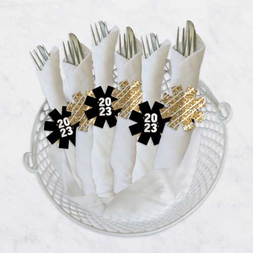 Big Dot of Happiness Hello New Year 2023 NYE Party Paper Napkin Holder - Napkin Rings 24 Ct Perspective: top