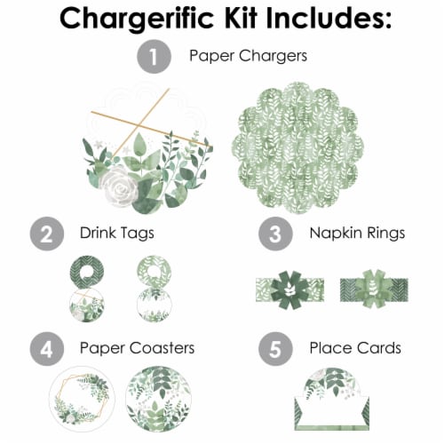 Big Dot of Happiness Boho Botanical Party Charger & Decor Chargerific Kit Setting for 8 Perspective: top