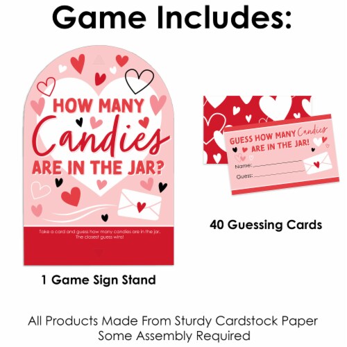 Big Dot of Happiness Happy Valentine’s Day How Many Hearts Party Game Candy Guessing Game Perspective: top