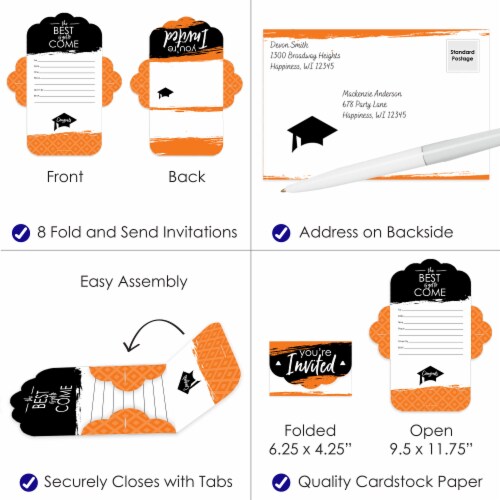 Big Dot of Happiness Orange Grad Best is Yet to Come Fill-In Cards Fold Send Invitations 8 Ct Perspective: top