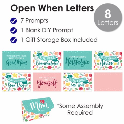 Big Dot of Happiness Colorful Floral Happy Mother's Day Cards Gift Box Open When Letters 8 Ct Perspective: top