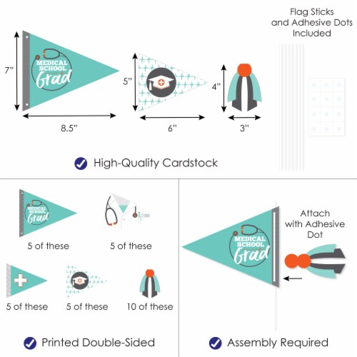 Big Dot of Happiness Medical School Grad Triangle Doctor Pennant Flag Centerpieces 20 Pc Perspective: top