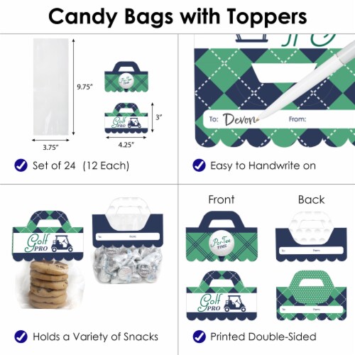 Big Dot of Happiness Par-Tee Time Golf Favor Candy Bags with Toppers 24 Ct Perspective: top