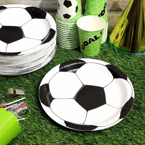 80 pack of paper plates for soccer party supplies black and white 9