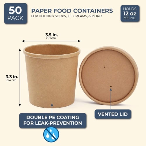 50 Pack 12 oz Disposable Soup Containers with Lids, Take Out Cups for