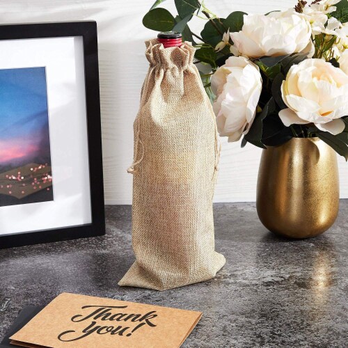 Natural Jute Burlap Wine Gift Bags with Drawstring (13-Inches, 24-Pack) Perspective: top