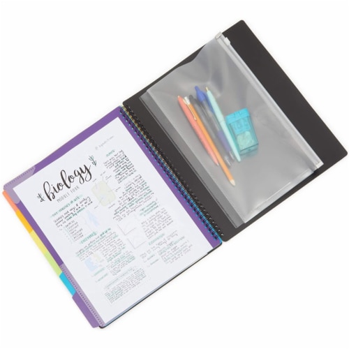 Okuna Outpost Black Spiral Notebook with Folder Pockets, 1/6 Cut Divider Tabs (10 x 11.75 in) Perspective: top