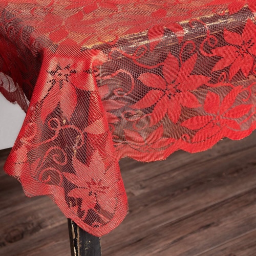 Lace Rectangular Table Cloth Cover Tablecloth for Christmas, 60 x 80 inches, Red Perspective: top