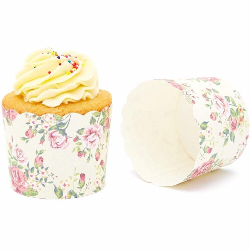 50-Pack Muffin Liners - Vintage Floral Cupcake Wrappers Paper Baking Cups Perspective: top