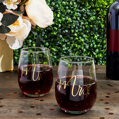 Mr and mrs stemless wine glasses deals