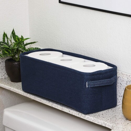 Juvale Dark Blue Fabric Storage Bin for Home and Bathroom (16 x 6 x 5.5