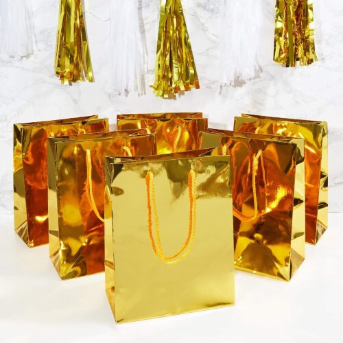 Gold Gift Bags with Handles, Small Gift Bag (9.25 x 8 x 4.25 in, 24 Pack)