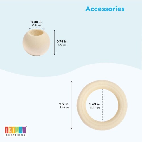Wooden Beads and Rings Set for DIY Crafts and Macrame (80 Pieces) Perspective: top