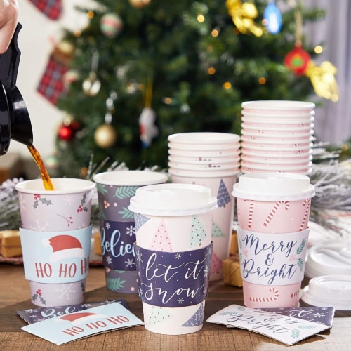 Paper Coffee Cups with Lids and Sleeves in 4 Christmas Designs (16