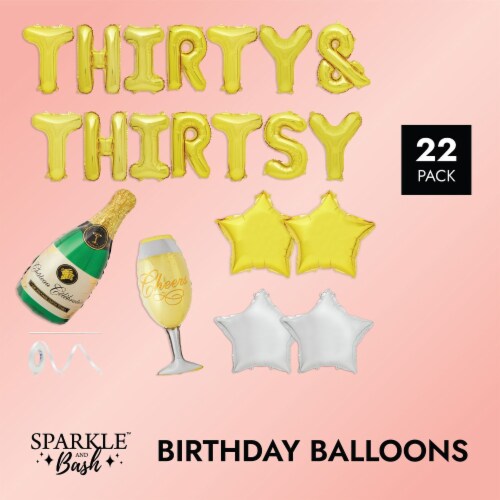 30th Birthday Party Balloons, Thirty &Thirsty Dirty 30 Decorations (Gold, 22 Pieces) Perspective: top