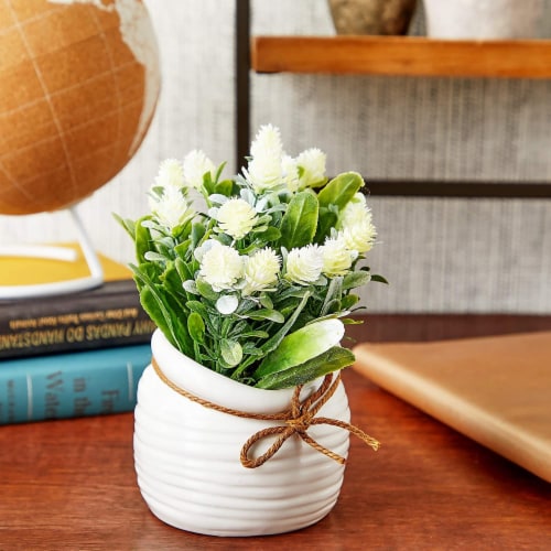 Artificial Flowers with Small White Vase, Home Decoration (3.5 x 6 Inches),  PACK - Kroger