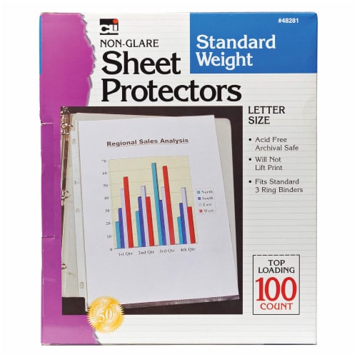 Charles Leonard Sheet Protectors, Standard Weight, Letter Size, Non-Glare, 100 Per Box, 2 Boxes Perspective: top