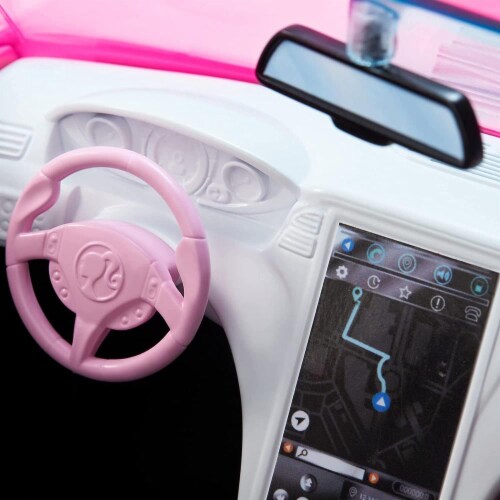 Barbie Convertible 2-Seater Vehicle, Pink Car with Rolling Wheels & Realistic Details Perspective: top