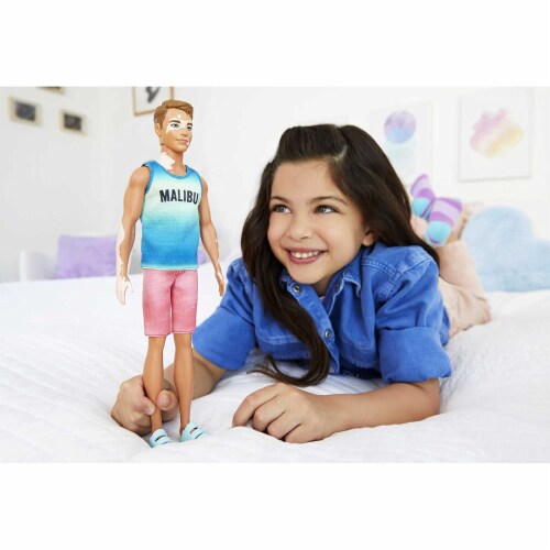 Barbie Ken Fashionistas Doll #192 Brown Cropped Hair Vitiligo Malibu Tank & Red Shorts Perspective: top