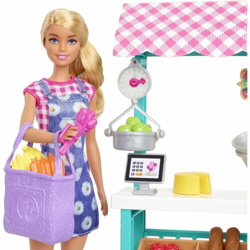 Barbie Farmers Market Playset, Barbie Doll (Blonde), Stand, Register & Accessories Perspective: top