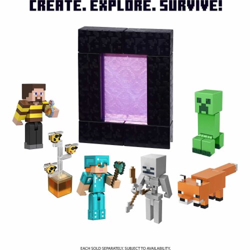 Mattel Minecraft Bees Action Figure, 3.25-in, with 1 Build-a-Portal Piece & 1 Accessory Perspective: top