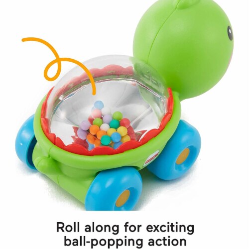 Fisher-Price Poppity Pop Turtle, infant push-along vehicle that encourages crawling Perspective: top