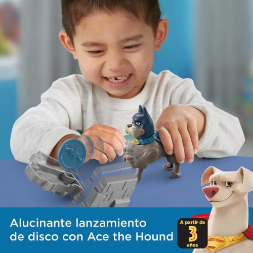Fisher-Price DC League of Super-Pets Disk Launch Ace, figure set with dog and accessories Perspective: top
