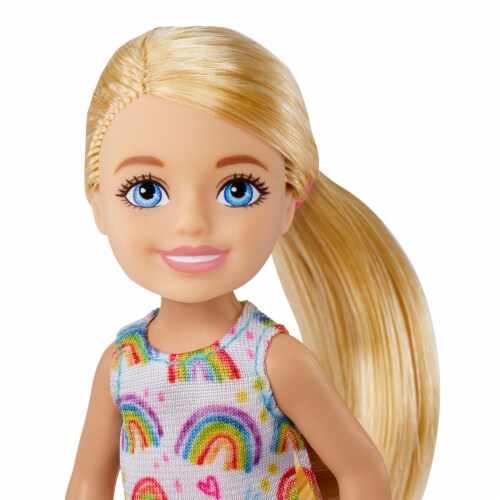 Mattel Barbie® Chelsea Blonde Hair Rainbow Dress Doll Perspective: top