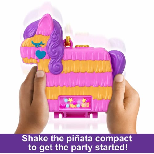 Polly Pocket Mini Toys, Pinata Party Compact Playset with 2 Micro Dolls and 14 Accessories Perspective: top
