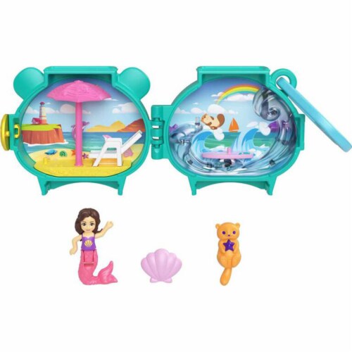 Polly Pocket Pet Connects Otter Stackable Compact Playset w/ Mermaid Doll and Otter Figure Perspective: top