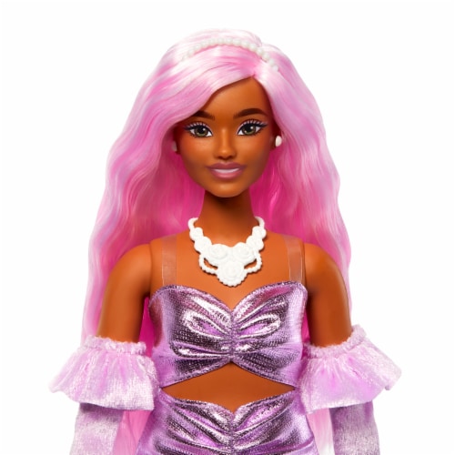 Mattel® Barbie® Deluxe Style™ Doll #1 With Pink Hair and Glossy Pink Dress Perspective: top