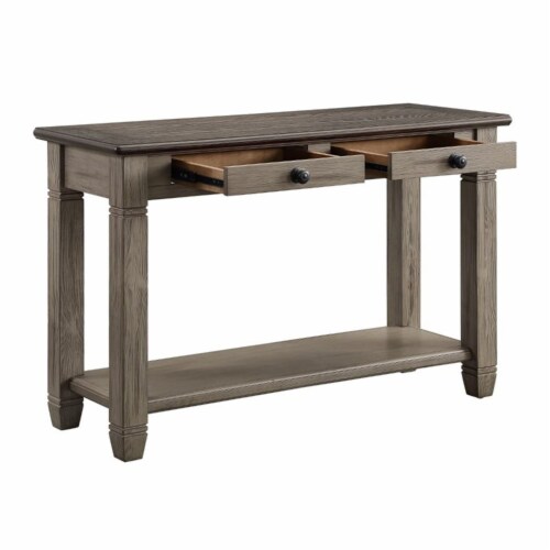 Lexicon Granby Wood 2 Drawer Console Table in Antique Gray Perspective: top