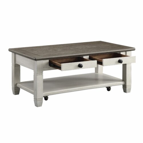 Lexicon Granby Wood 2 Drawer Coffee Table in Antique White Perspective: top