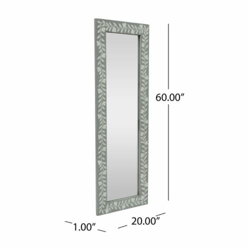 Woodworth Boho Handcrafted Painted Full Length Standing Mirror, Gray and White Perspective: top