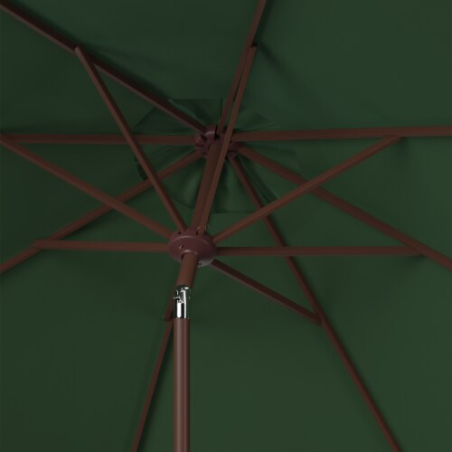 SAFAVIEH Outdoor Collection Ortega 9-Foot Tilt Crank Umbrella Hunter Green Perspective: top