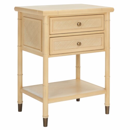 SAFAVIEH Ahab 2-Drawer 1 Shelf Accent Table Light Blonde / Gold Perspective: top