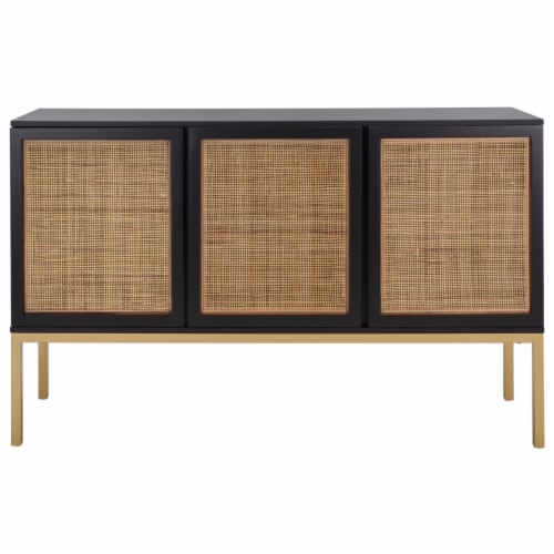 SAFAVIEH Zadie 2-Shelf Rattan Sideboard Black / Natural Perspective: top