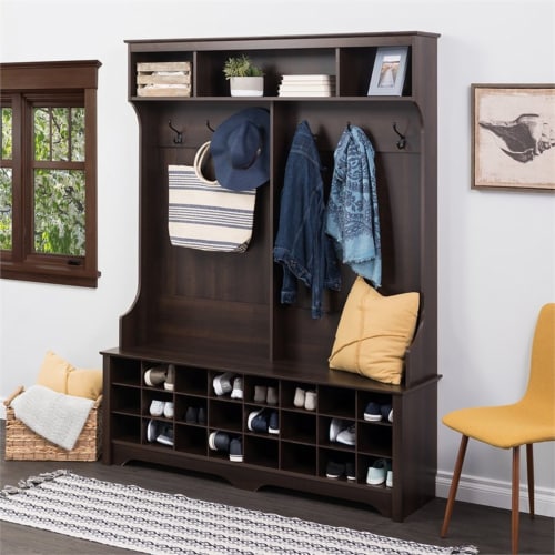 Pemberly Row 60  Hall Tree with 24 Cubbies in Espresso Perspective: top