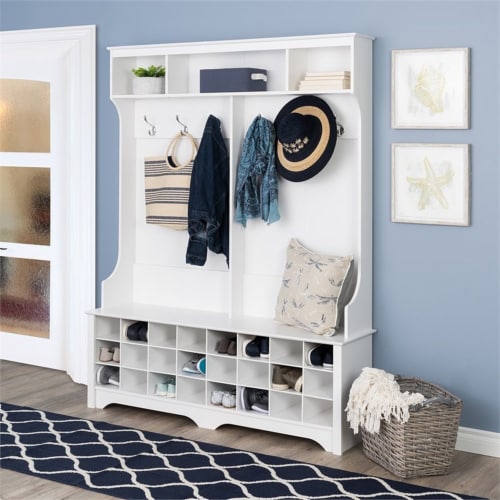 Pemberly Row Contemporary 24 Cubby 60  Hall Tree in White Perspective: top