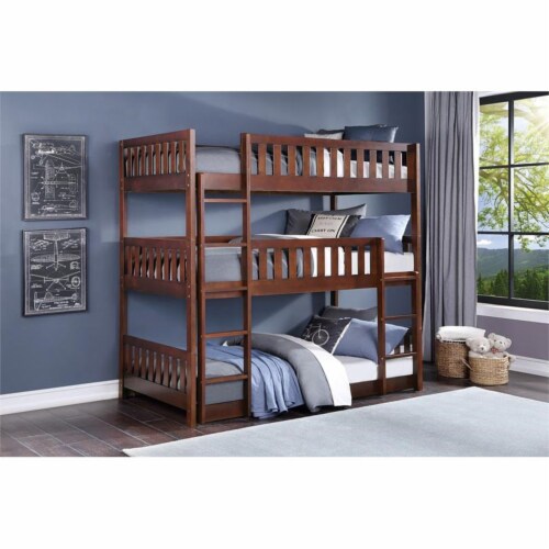 Pemberly Row Transitional Wood Triple Bunk Bed in Dark Cherry 1