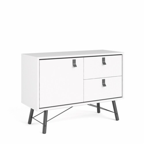 Pemberly Row 1 Door 2 Drawer Sideboard in White Matte & Black Perspective: top