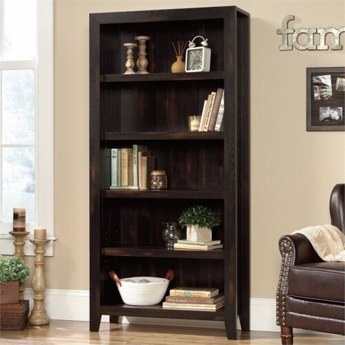Pemberly Row Engineered Wood 5-Shelf Bookcase in Char Pine Perspective: top